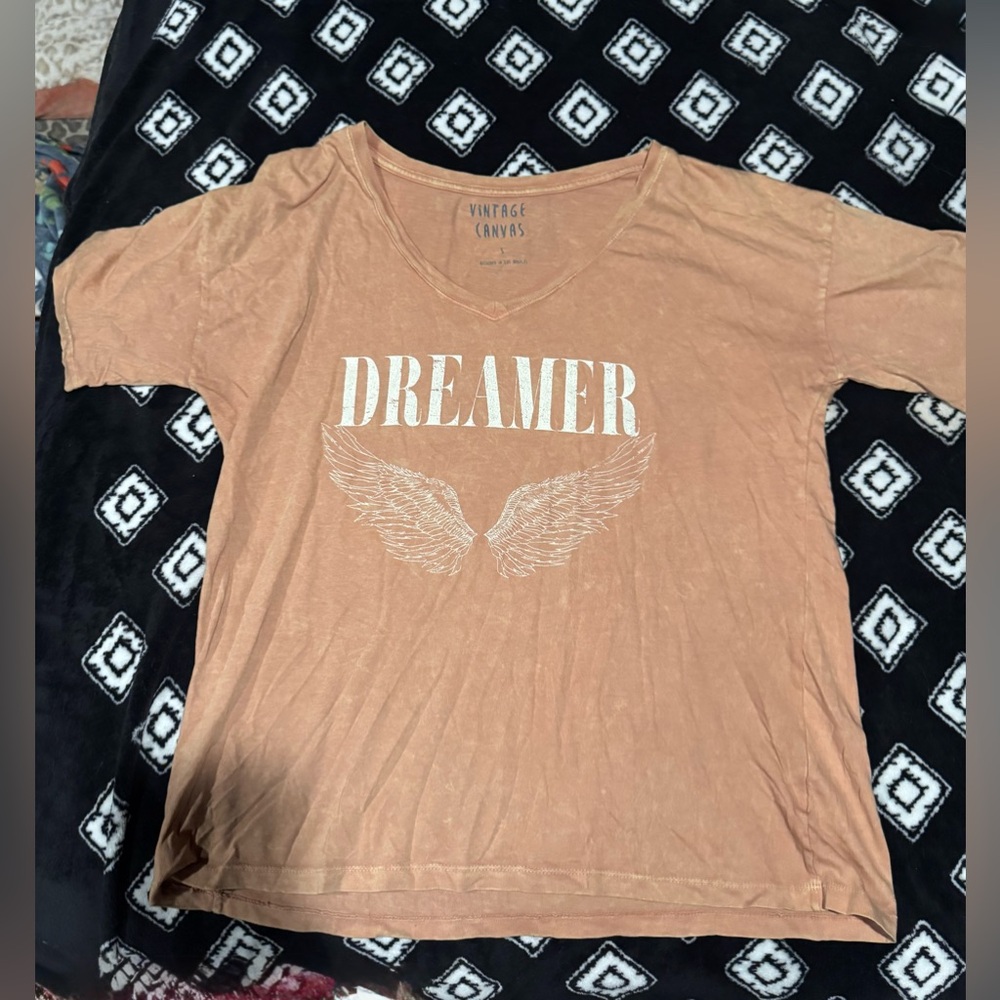 Vintage Canvas “Dreamer” Graphic Tee- faded flat orange, size small